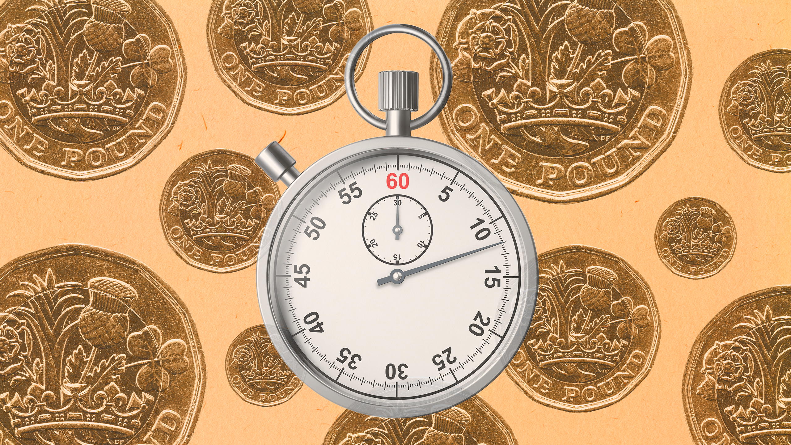 pound coins and stopwatch